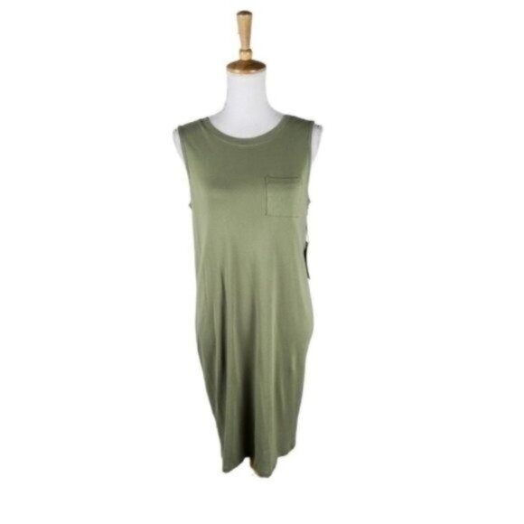 Three Dot Pocket Tank Dress Oil Green Size Small - Picture 1 of 7